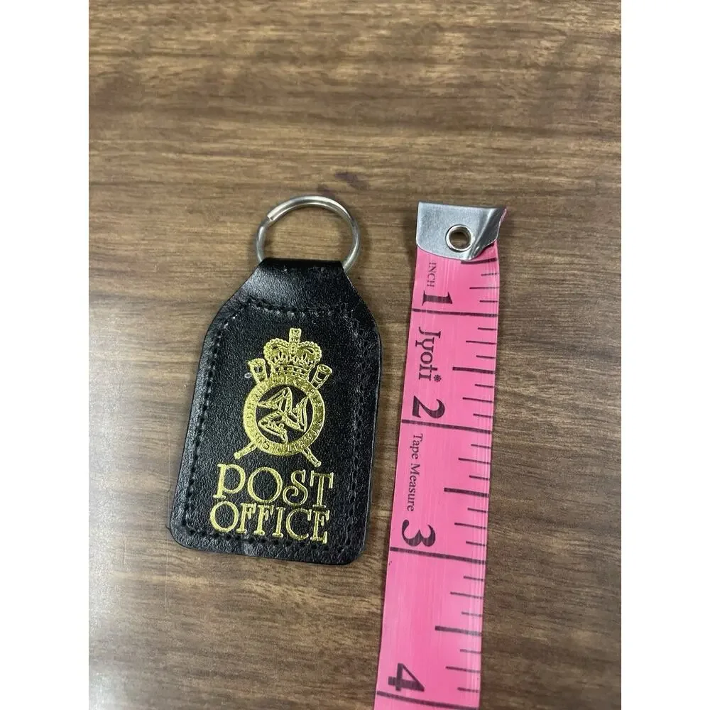 Vintage British Post Office Leather Keychain Gold Crest Crown Postal Fob